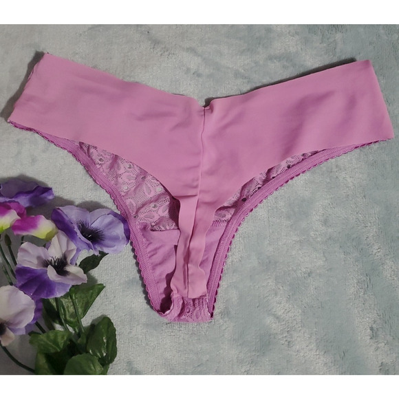 90s VICTORIA'S SECRET Thong String Panty PINK FLORAL LACE Sweet Coquette LARGE - Picture 3 of 7